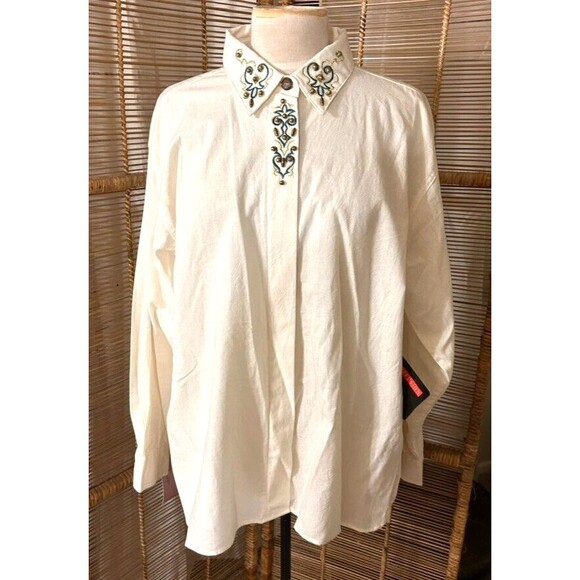VTG IB Diffusion 90 White Embroidered Beaded Western Button Up Shirt Sz 18 NWT - Picture 1 of 8